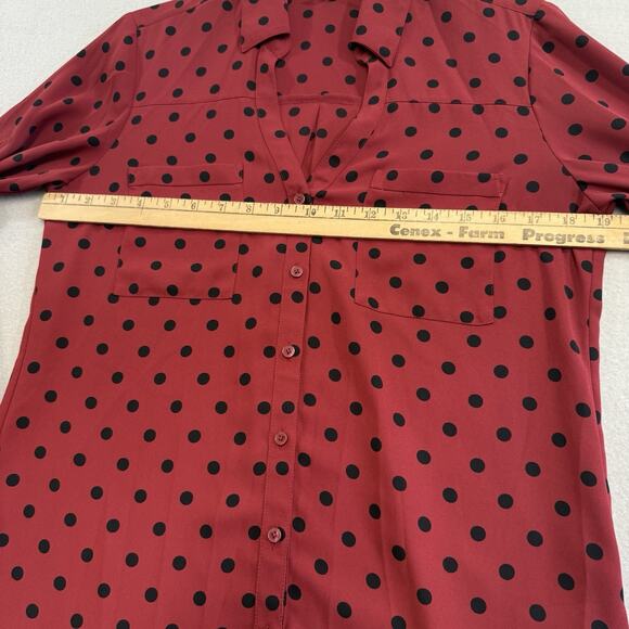 Express Portofino Women M Slim Deep Red Polka Dot Button Up Collared Business - Picture 5 of 8
